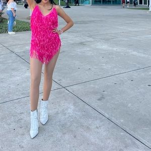 Bronx and Bronco Neon Barbie Dress in Fuchsia. Small sequence dress.